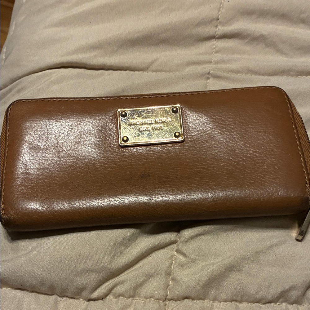 Michael Kors Tan Leather Zip Wallet